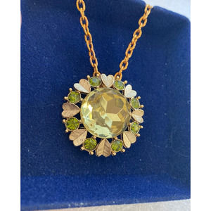 Vintage Avon Pendant Sun Brilliants Pin Necklace Brooch Faux Green Peridot w Box